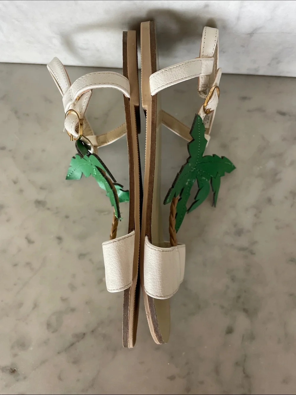 JANIE AND JACK Palm Tree Sandal White Sandals with Green Palm Appliqués Girl 1